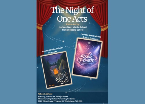 Logo for Horizon West Middle School The Night of One Acts Windermere, FL